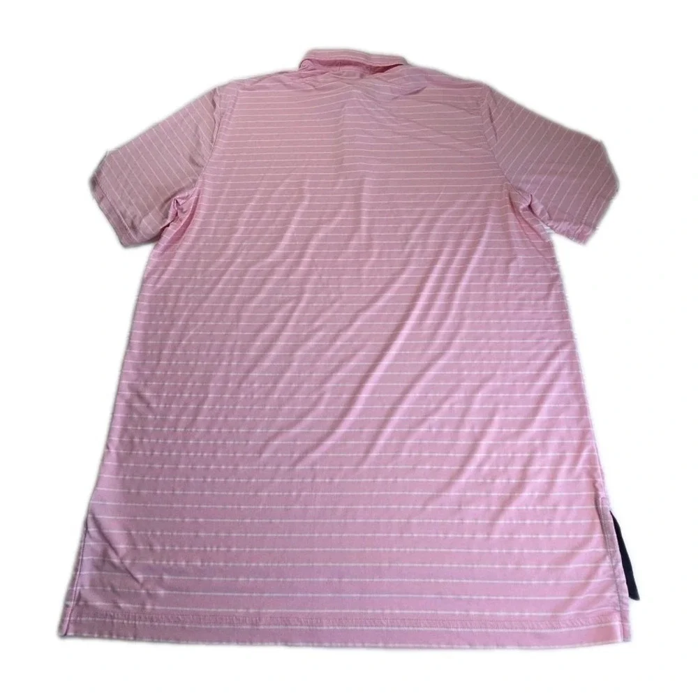 RLX Ralph Lauren Polo Shirt Mens Pink White Stripe Performance‎ Golf Wicking